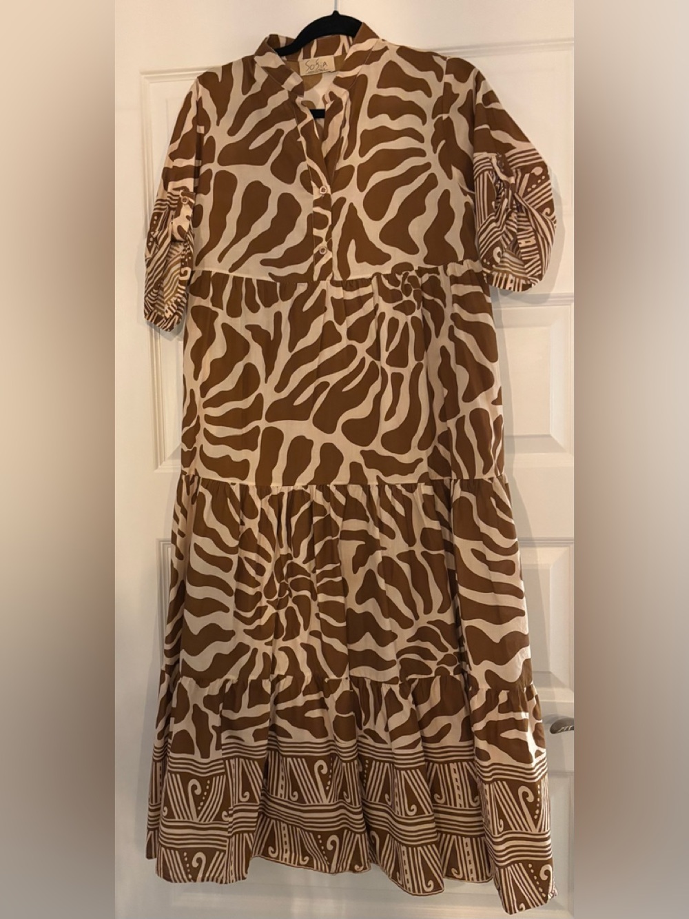 Brown Zebra Print Tiered Dress